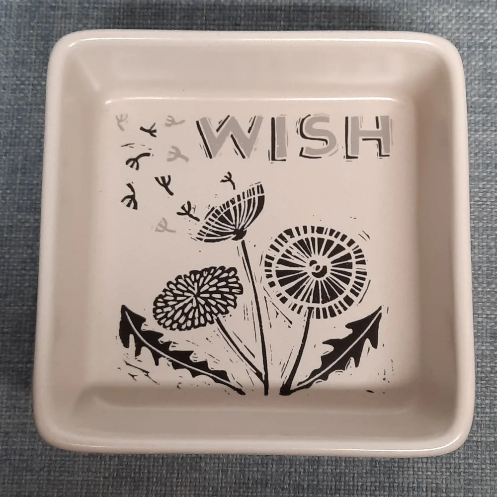 Ceramic Trinket Tray Dresser Dish Wish Jewelry Organizer Square Dandelion Flower